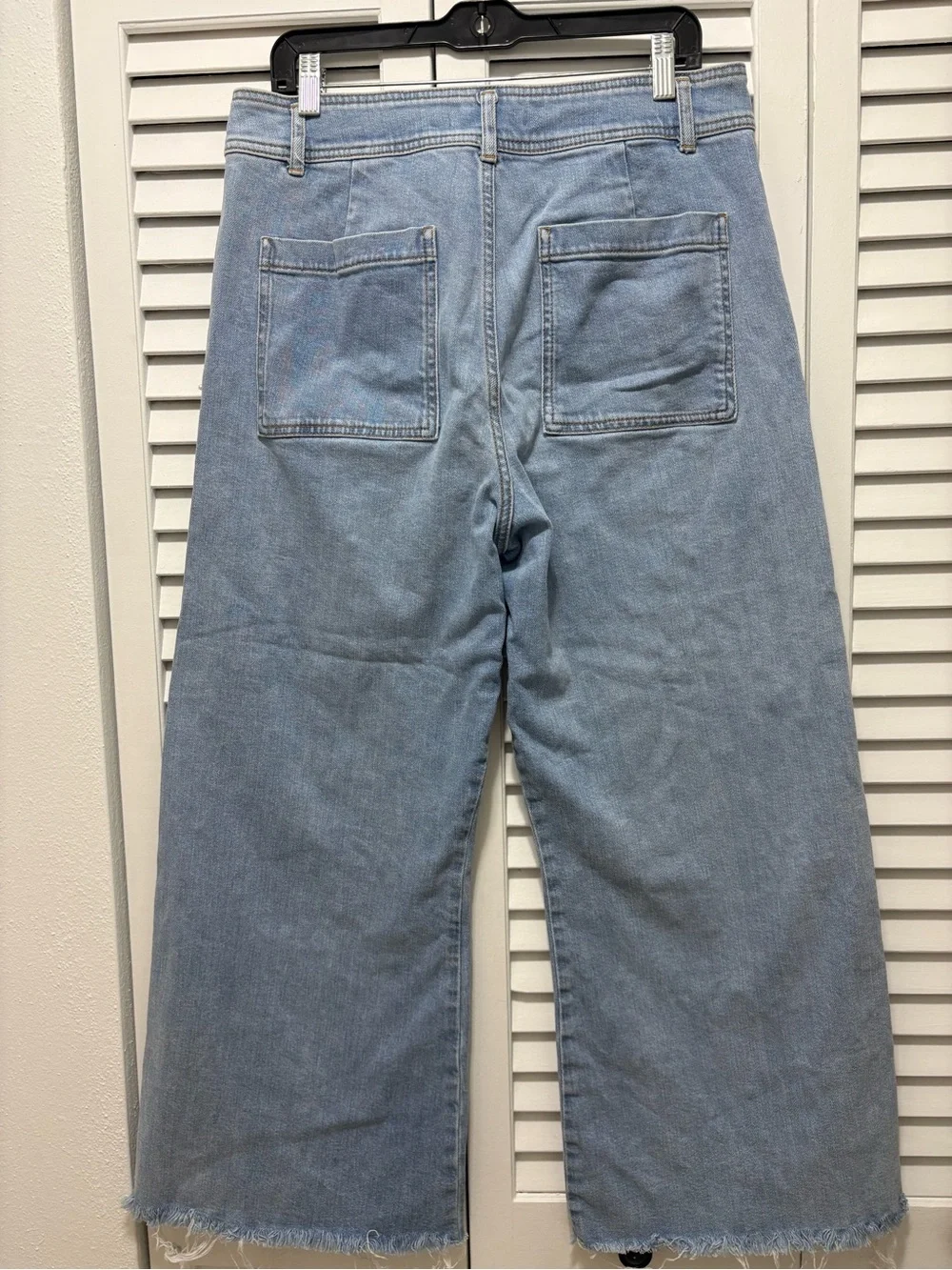 ANTONIO MELANI Light Blue Pearl-Studded Wide-Leg Jeans